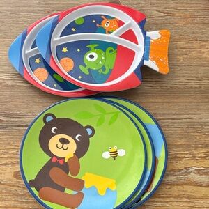 5 Melamine Dishes for Kids - 3 Teddy Bear & 2 Space Theme - BPA Free